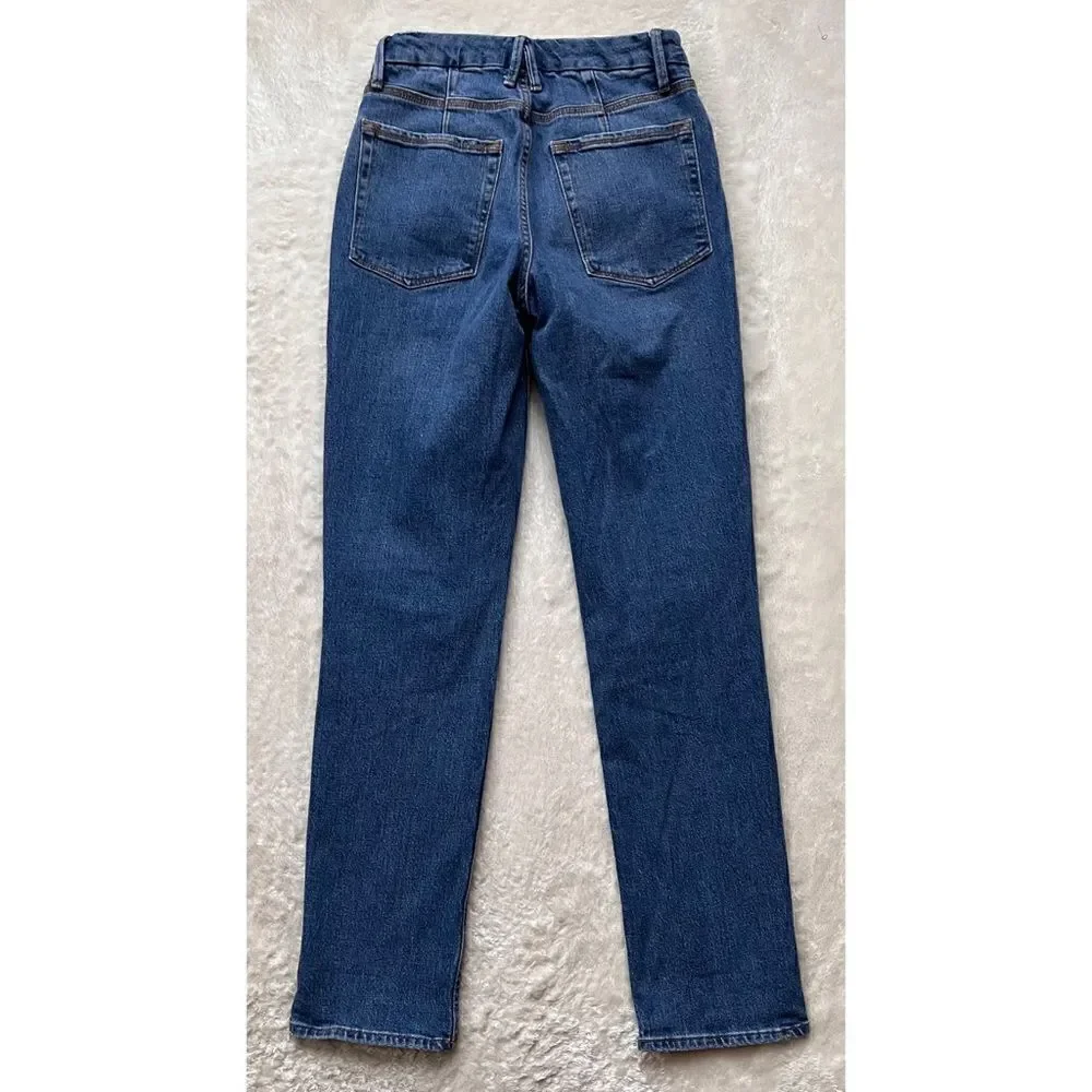 Good American Good 90s Icon Ripped Straight Leg High Rise Stretch Denim Jeans - Picture 14 of 16